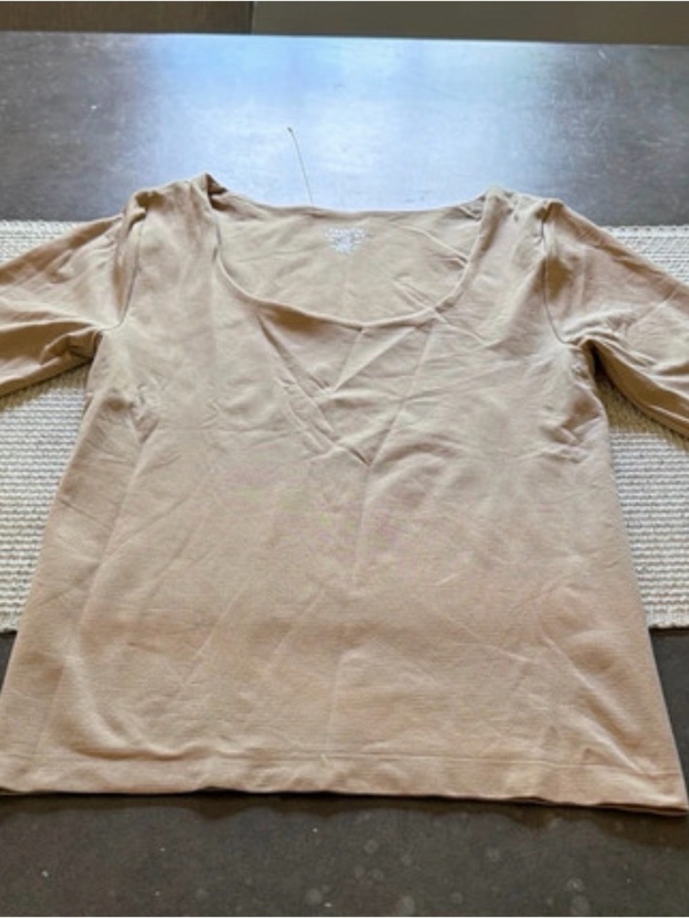 French Connection Beige Scoop Neck Long Sleeve Top